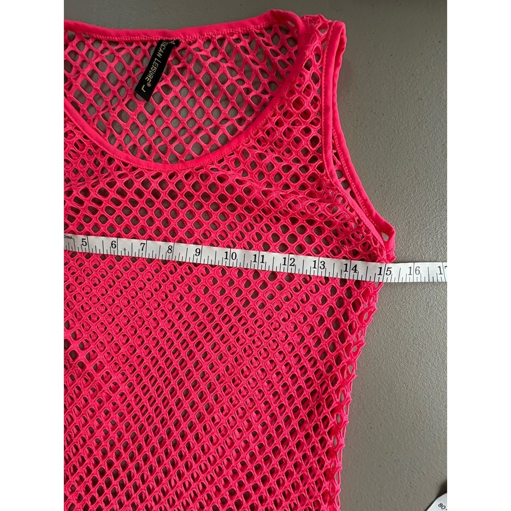 Women Mesh Maxi Cover Up Sz LARGE Neon Pink See Through Summer Dress Beach - Picture 7 of 13